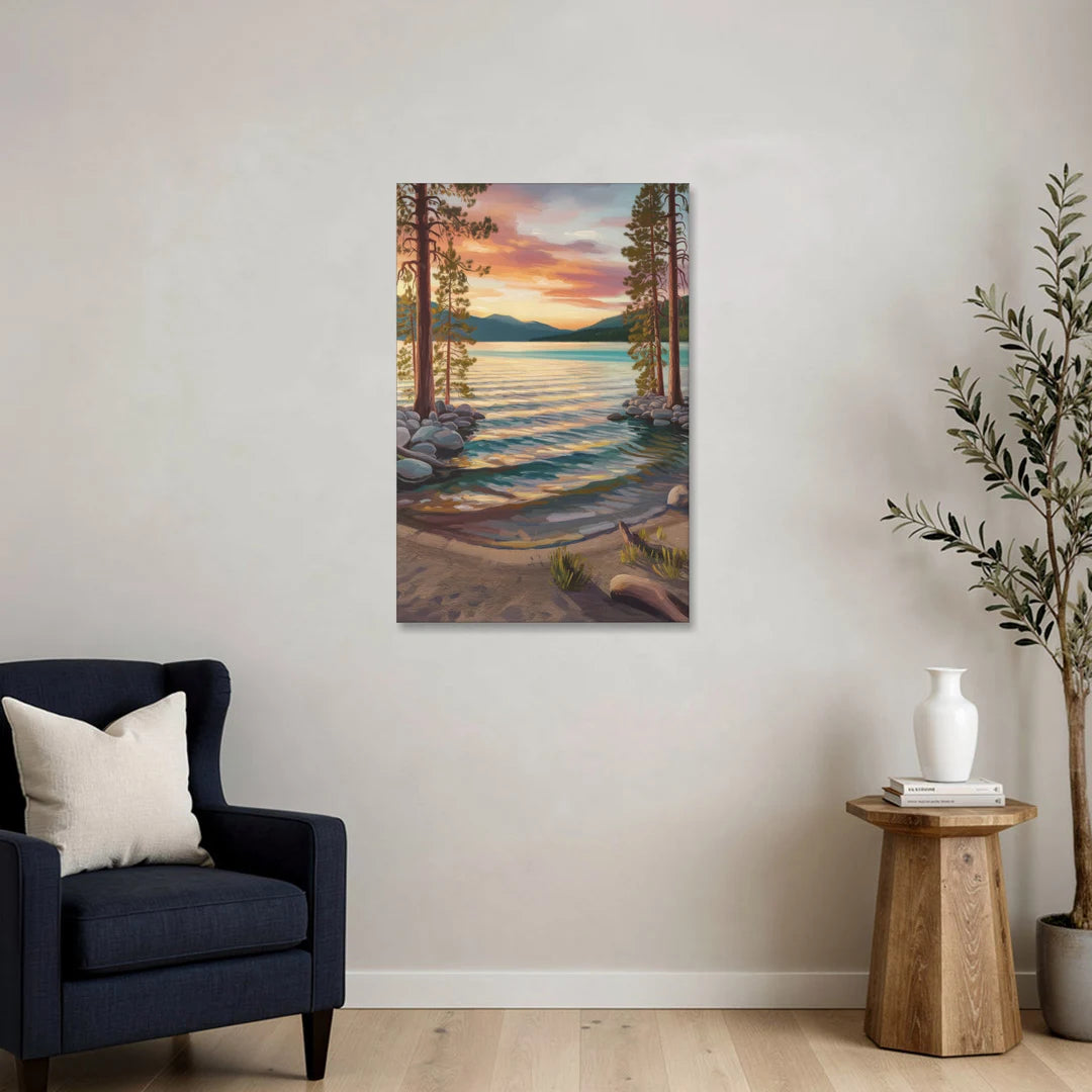 Lake Tahoe Tranquil Shoreline - Canvas Wall Art - Sofa - 24x36