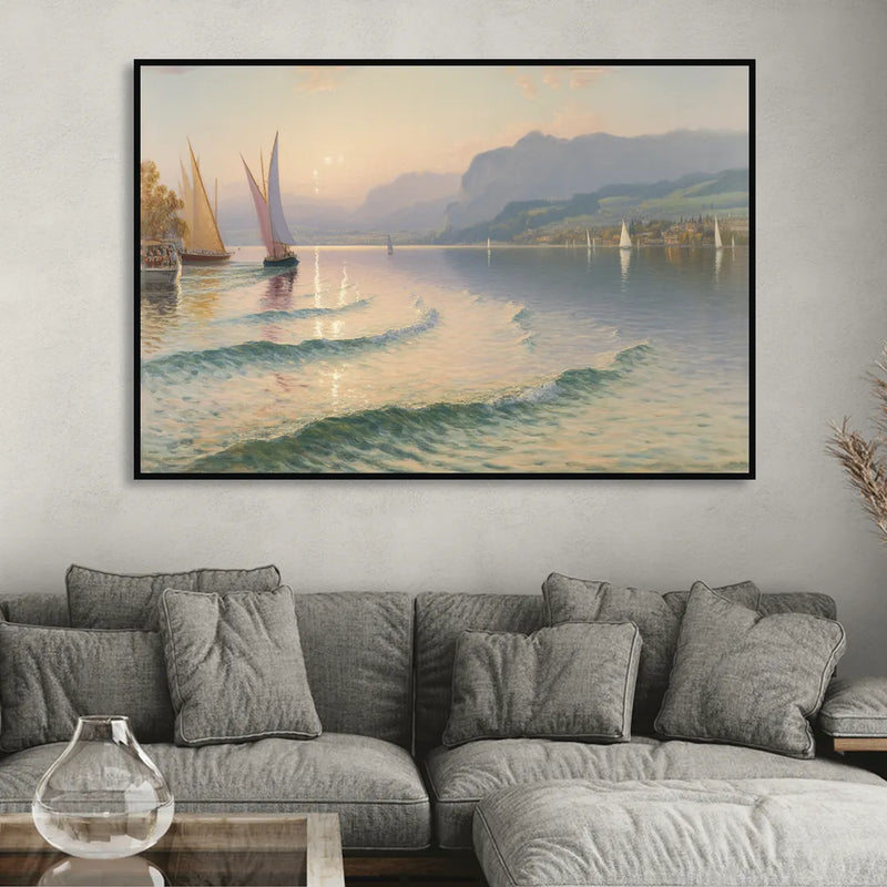 Lake Zurich Vista Living Room - Black Canvas Wall Art