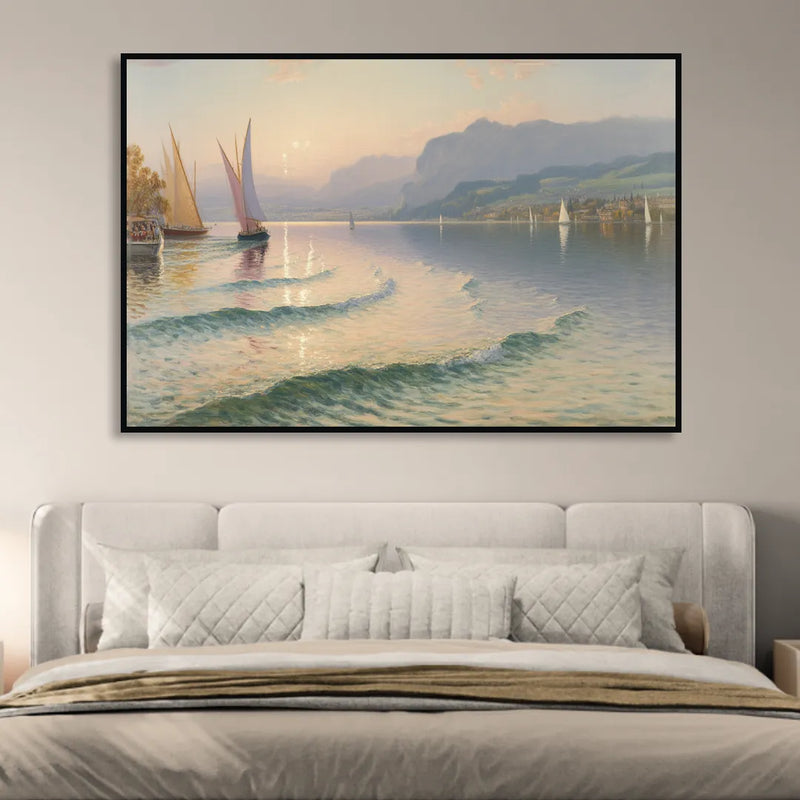 Lake Zurich Vista Sitting Room - Black Canvas Wall Art