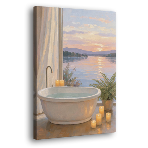 Lakeside Candlelit Soak for the Spa Bathroom - Canvas Wall Art