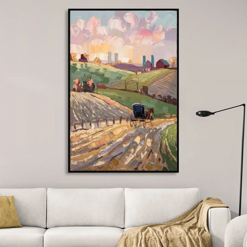 Lancaster Amish Farmlands Living Room - Black Canvas Wall Art
