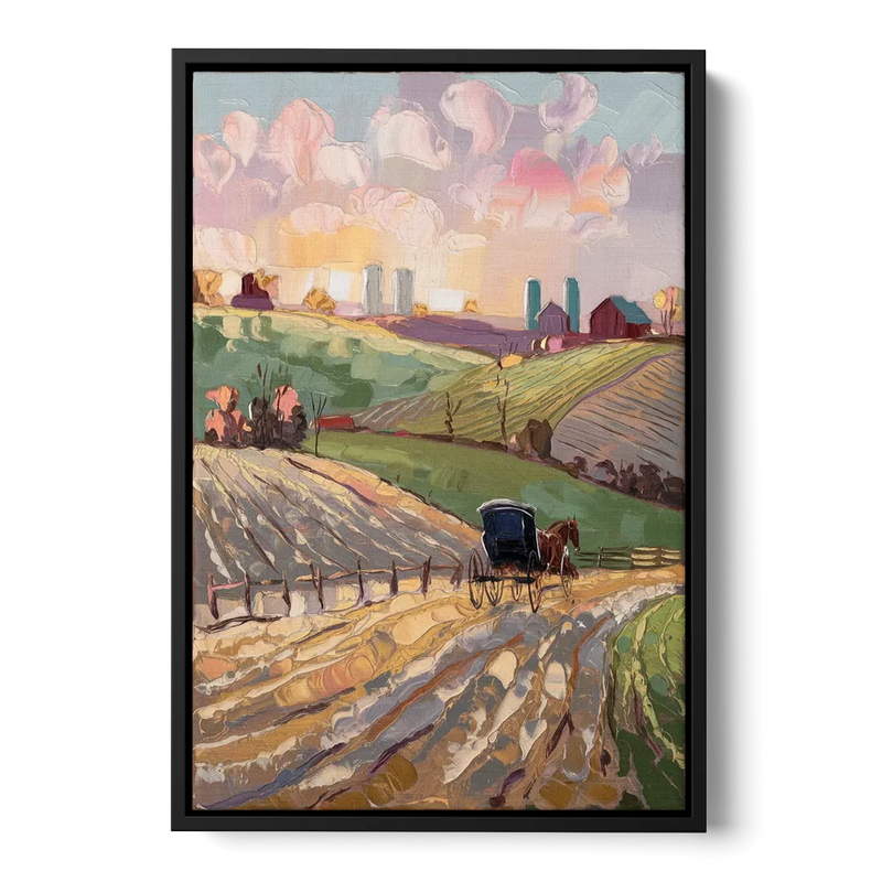 Lancaster Amish Farmlands Front - Black Canvas Wall Art