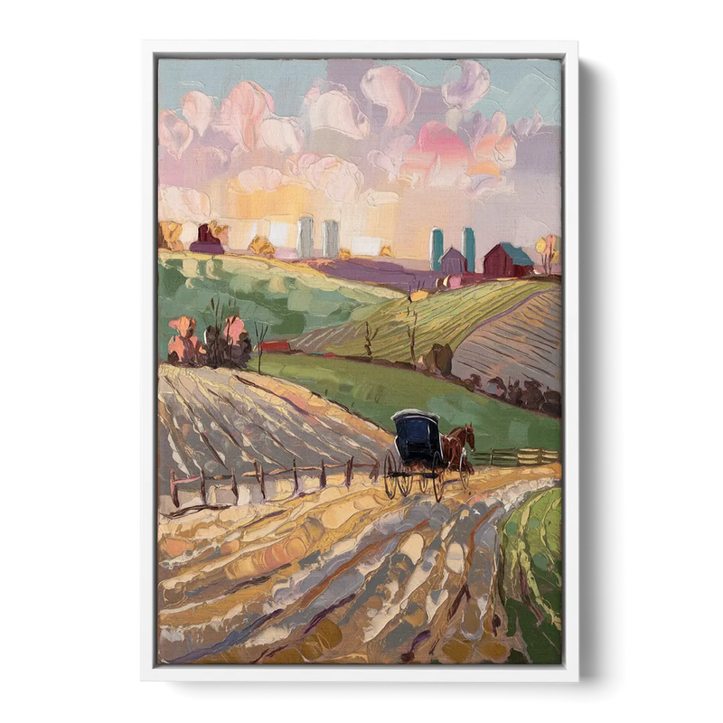 Lancaster Amish Farmlands Front - White Canvas Wall Art