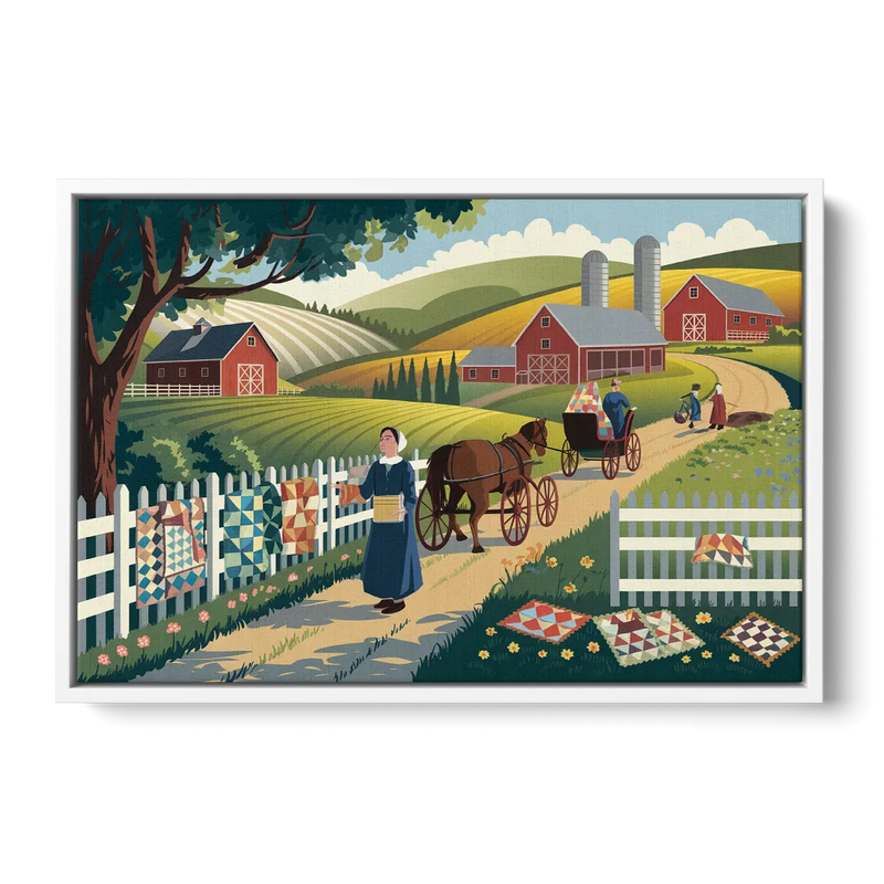 Lancaster Amish Farmlands Experience Front - White Canvas Wall Art