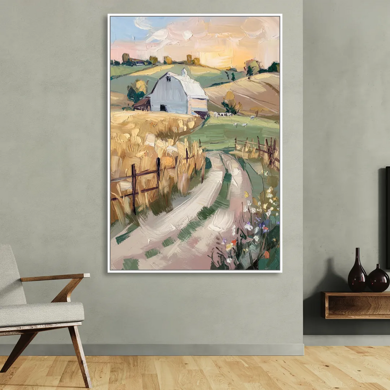 Lancaster Barns and Fields Sitting Room - White Canvas Wall Art
