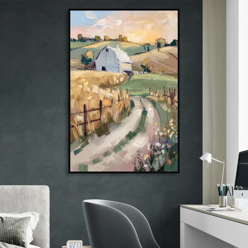 Lancaster Barns and Fields Sitting Room - Black Canvas Wall Art