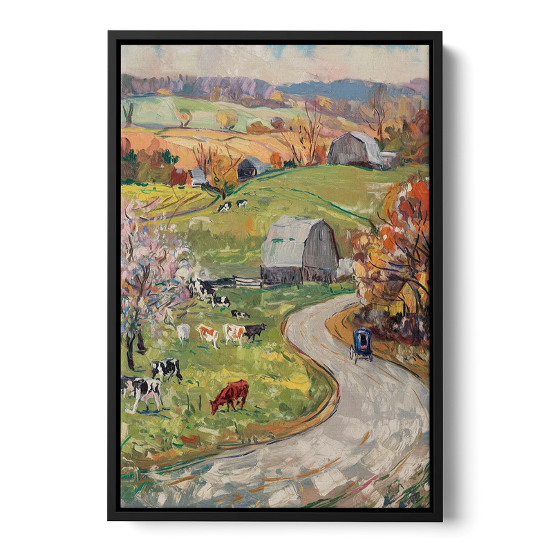 Lancaster PA Seasons Front - Black Canvas Wall Art