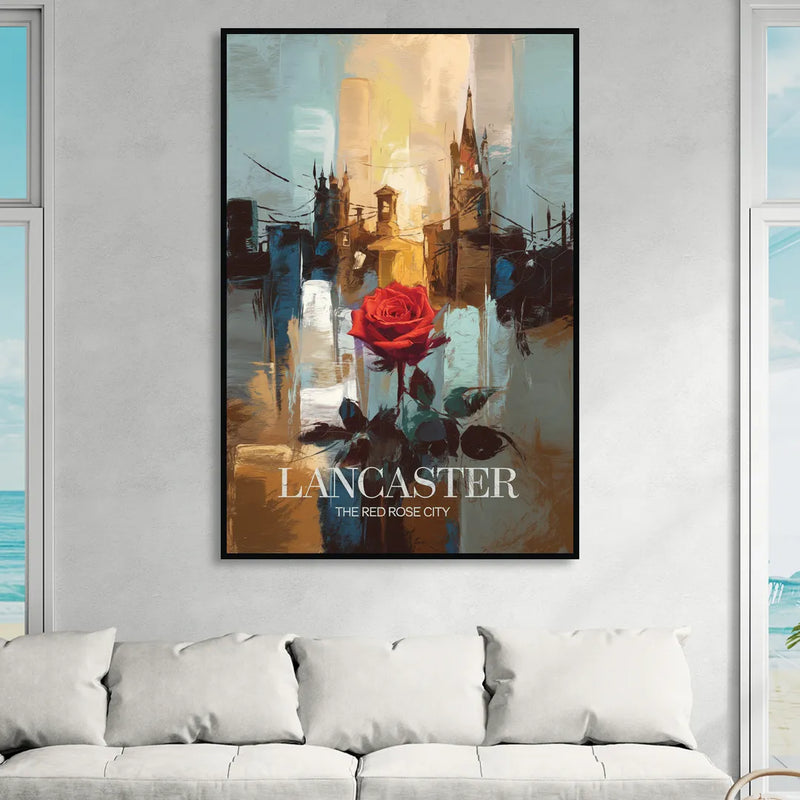 Lancaster Red Rose City Living Room - Black Canvas Wall Art