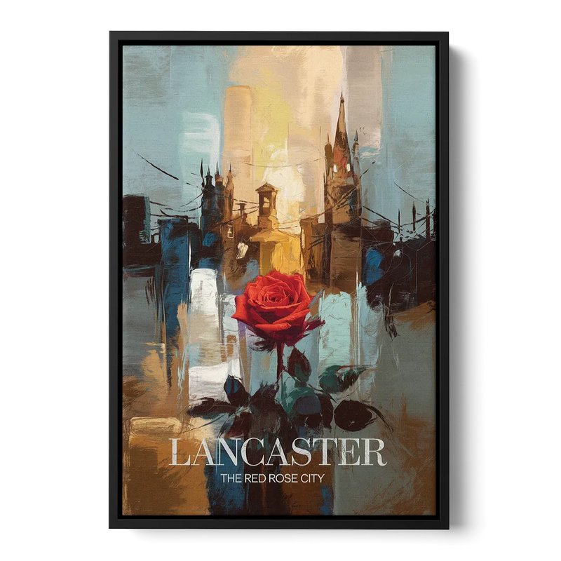 Lancaster Red Rose City Front - Black Canvas Wall Art