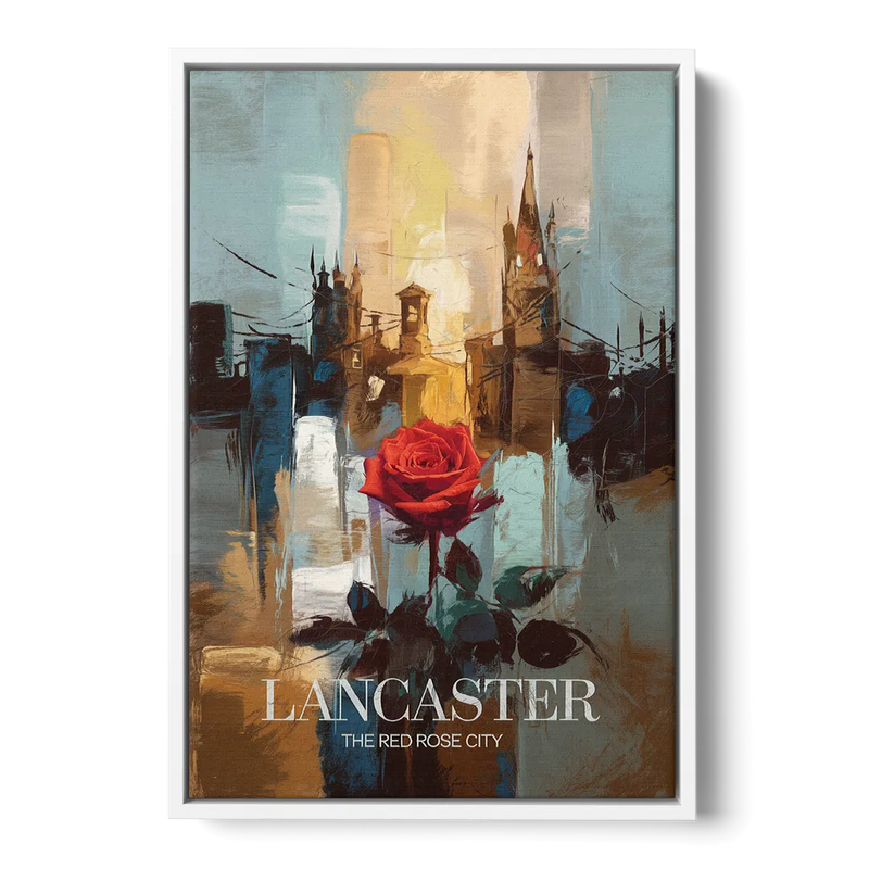 Lancaster Red Rose City Front - White Canvas Wall Art