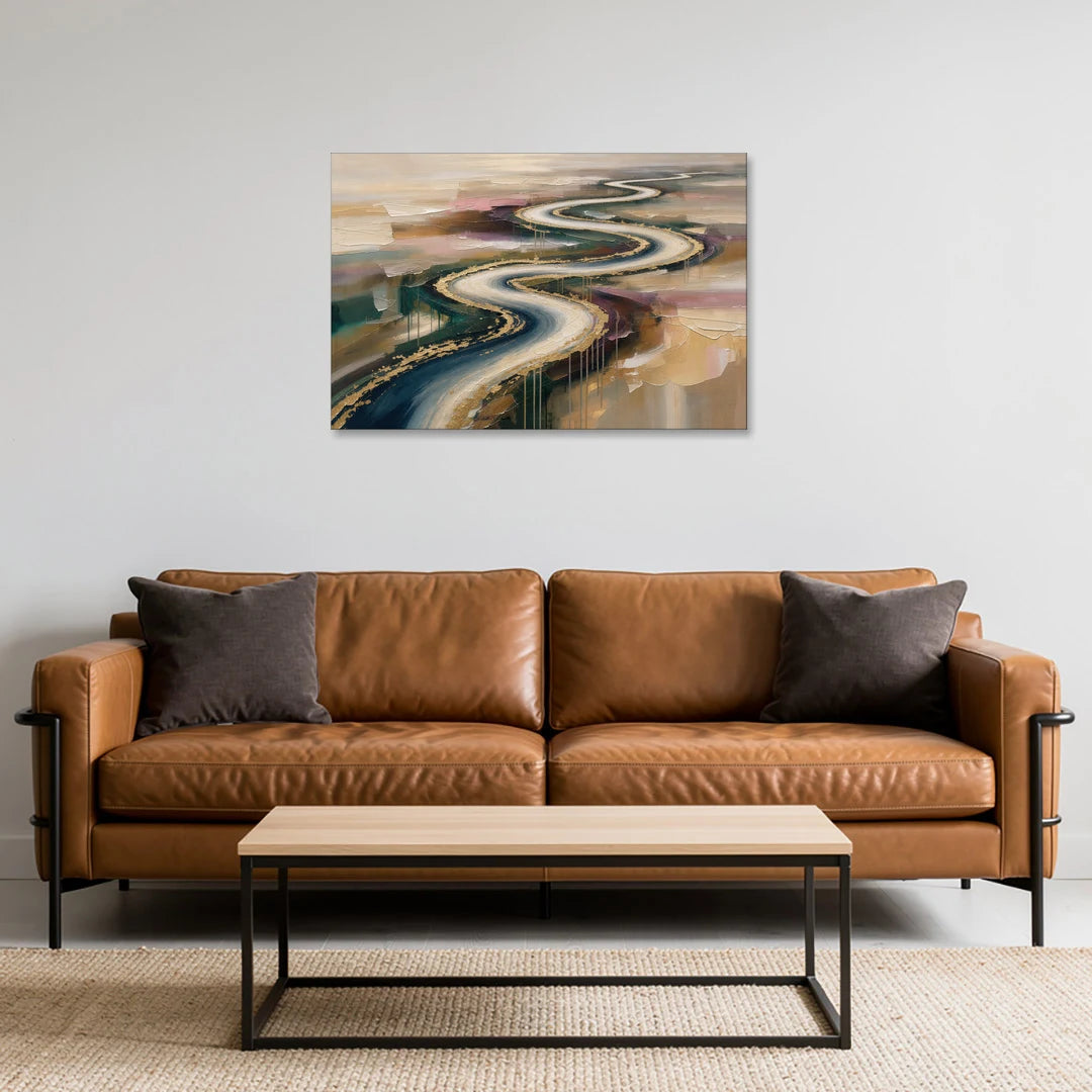 Large Abstract Gilded River Bend for the Living Room - Canvas Wall Art - Sofa - 36x24