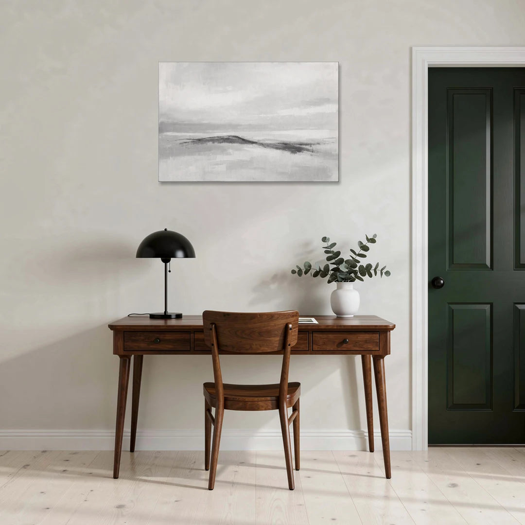 Large Black and White Charcoal Ridge in White Mist - Canvas Wall Art - Office - 36x24