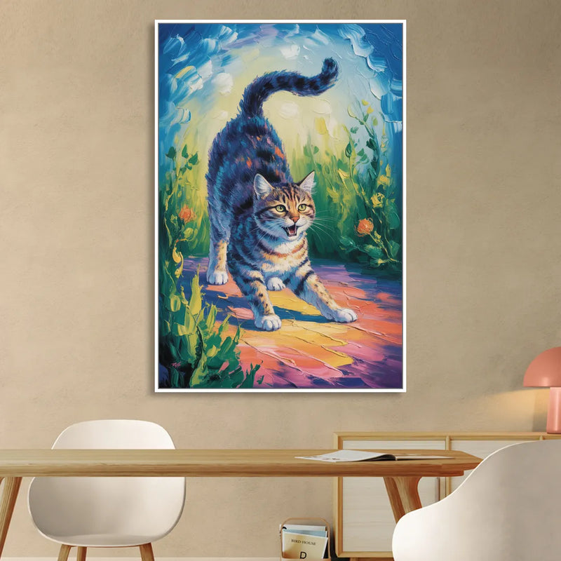 Large Expressionist Cat Living Room - White Canvas Wall Art