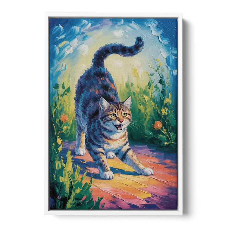 Large Expressionist Cat Front - White Canvas Wall Art