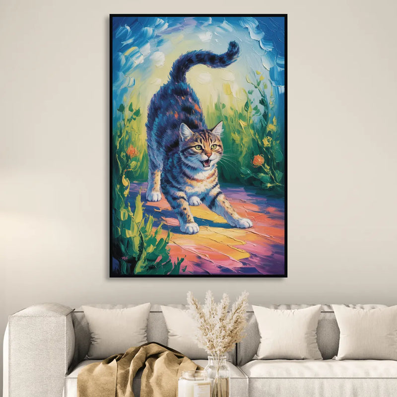 Large Expressionist Cat Sitting Room - Black Canvas Wall Art