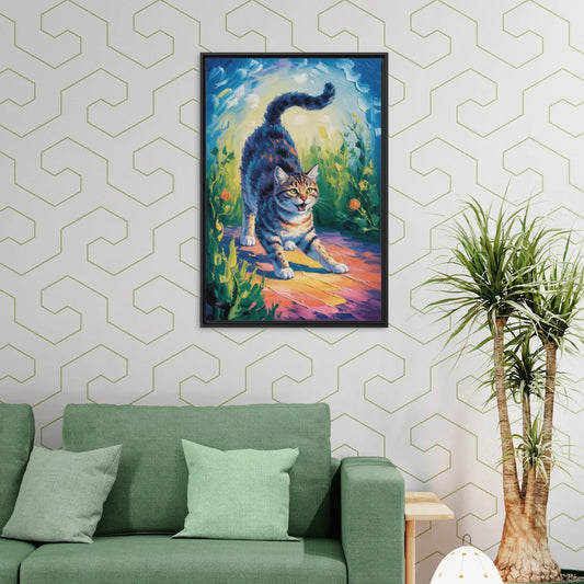 Large Expressionist Cat - Living Room Black Frame Canvas