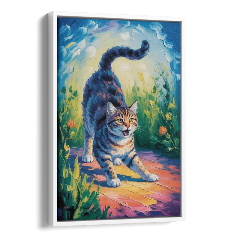 Large Expressionist Cat Side - White Canvas Wall Art