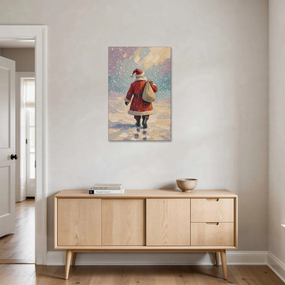Large Santa Canvas Walking into the Snow - Canvas Wall Art - Coffee Table - 24x36