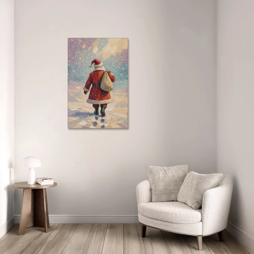 Large Santa Canvas Walking into the Snow - Canvas Wall Art - Sofa - 24x36