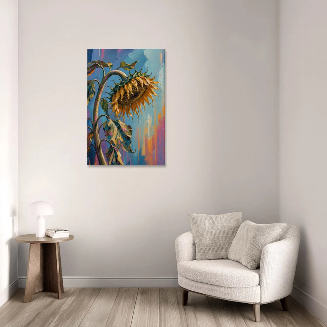 Large Sunflower Canvas Bowing in Late Summer - Canvas Wall Art - Sofa - 24x36