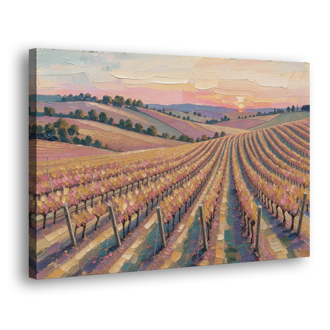 Large Vineyard Rows at Sunset for the Bedroom - Canvas Wall Art