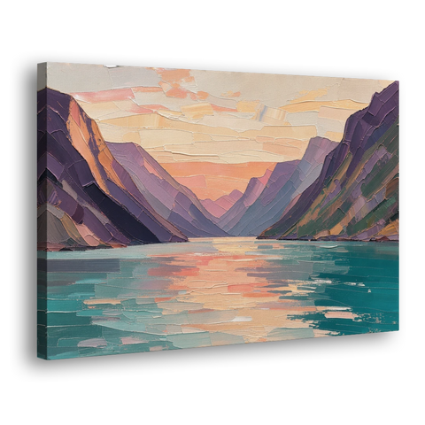 Large Wall Art Above Bed Fjord at Dusk - Canvas Wall Art