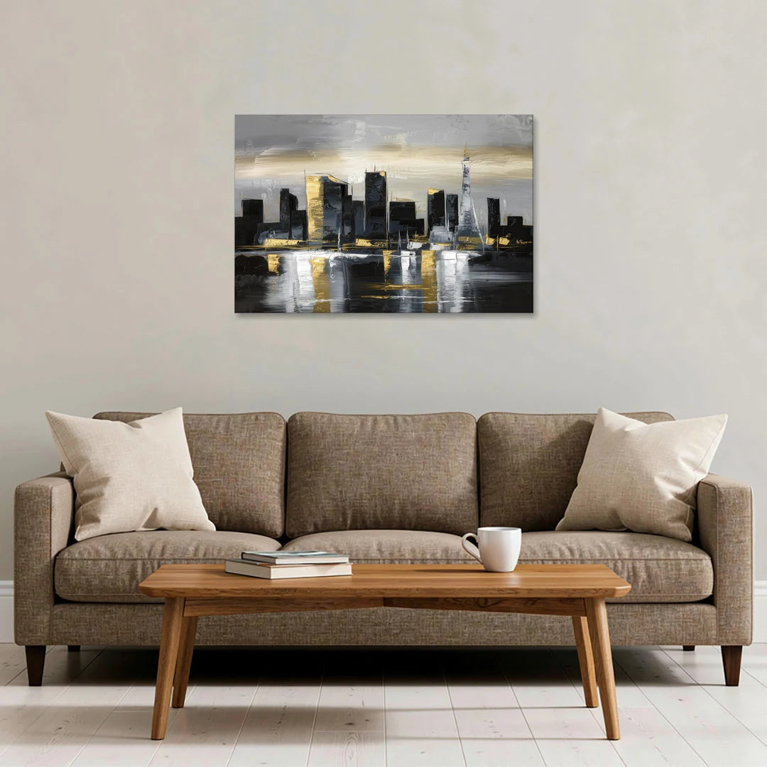 Las Vegas Black And White Skyline - Canvas Wall Art - Sofa - 36x24