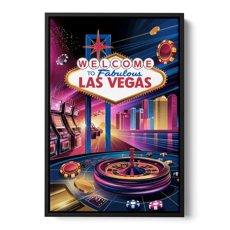 Las Vegas Casino Glamour Front - Black Canvas Wall Art