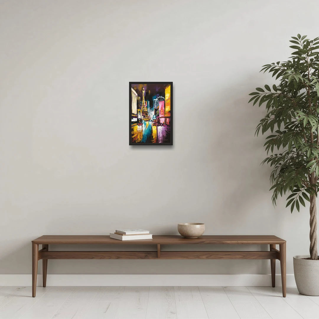 Las Vegas Downtown Energy - Black Framed Canvas Wall Art - Coffee Table - 12x18