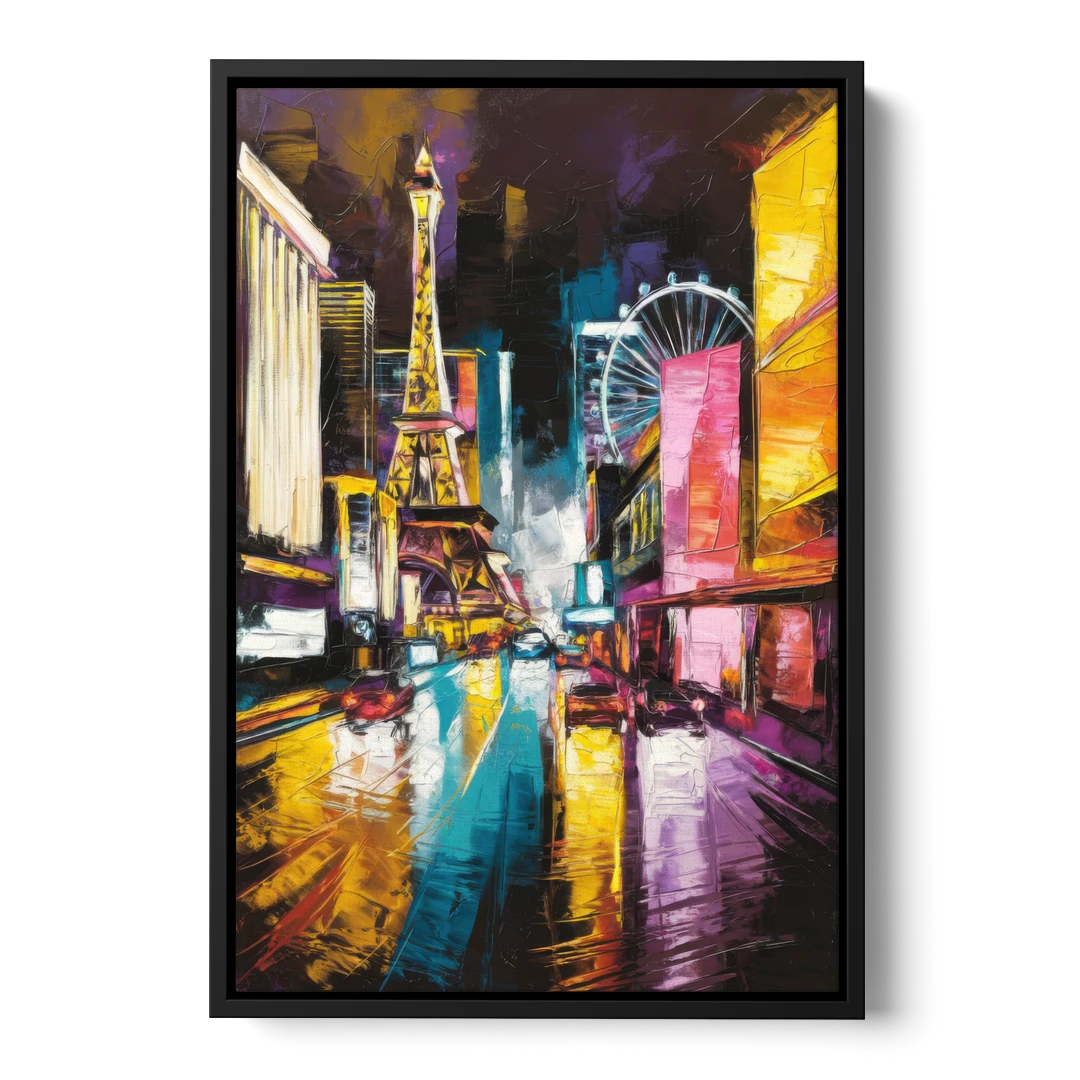 Las Vegas Downtown Energy - Black Framed Canvas Wall Art - Front