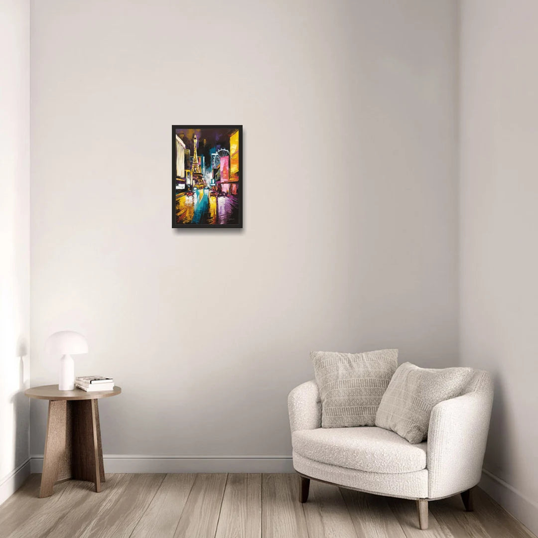 Las Vegas Downtown Energy - Black Framed Canvas Wall Art - Sofa - 12x18