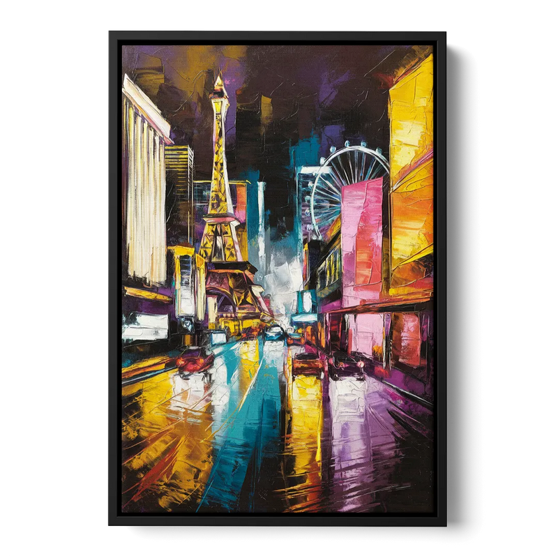 Las Vegas Downtown Energy Front - Black Canvas Wall Art