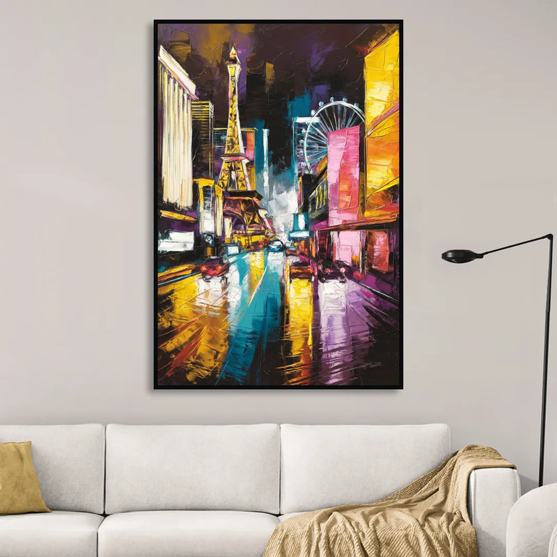 Las Vegas Downtown Energy Sitting Room - Black Canvas Wall Art