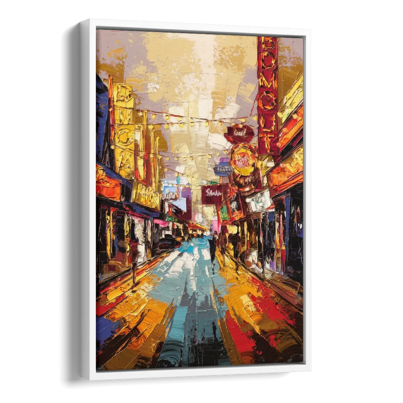 Las Vegas Fremont Street Side - White Canvas Wall Art