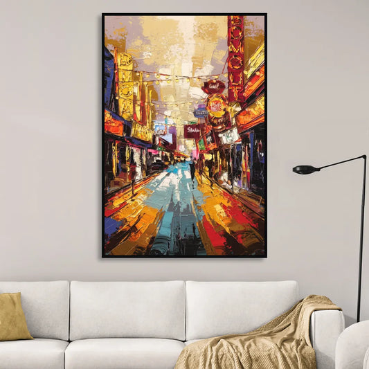 Las Vegas Fremont Street Living Room - Black Canvas Wall Art