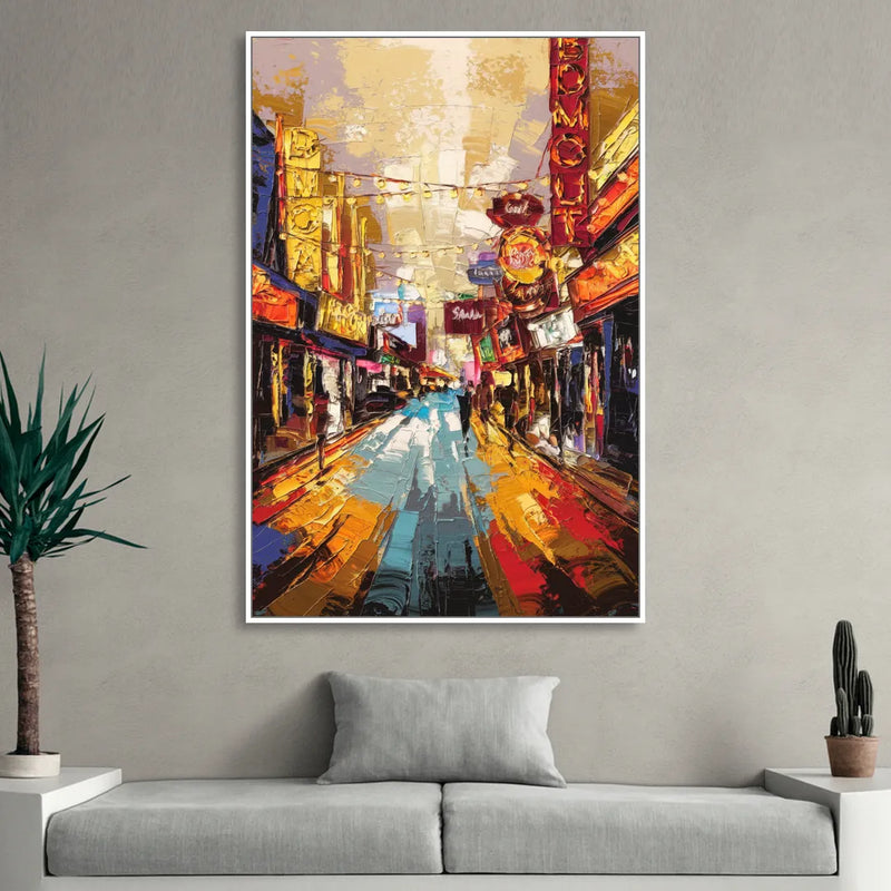 Las Vegas Fremont Street Living Room - White Canvas Wall Art