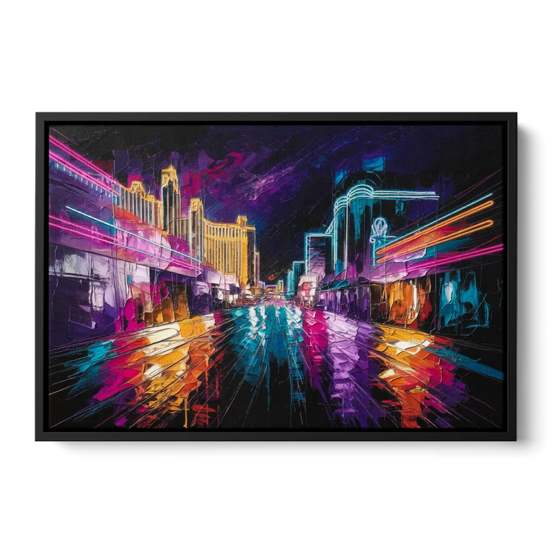 Las Vegas Neon Nights Front - Black Canvas Wall Art