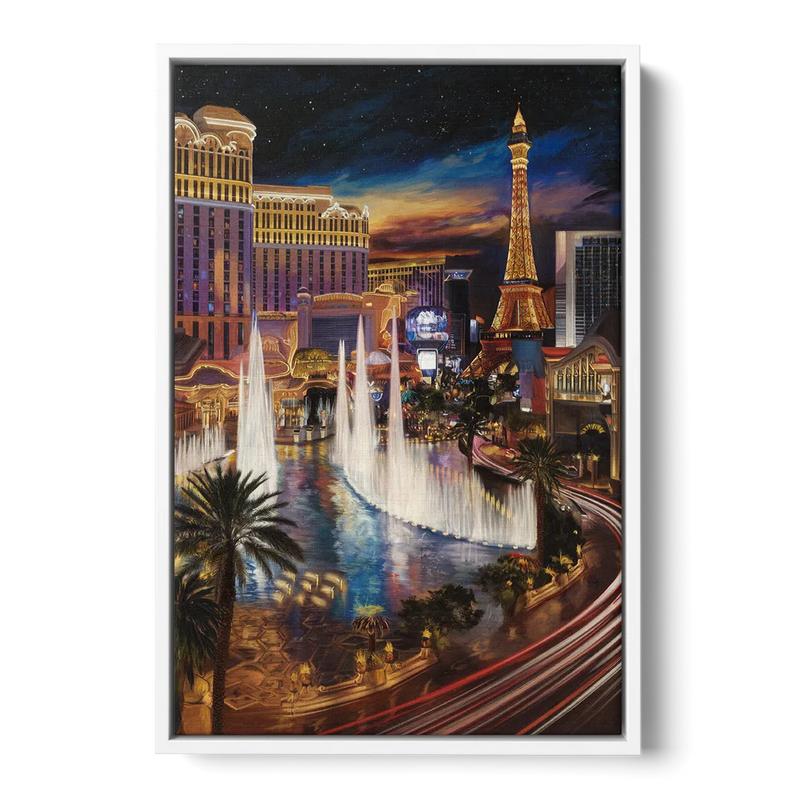 Las Vegas Nightscape Front - White Canvas Wall Art