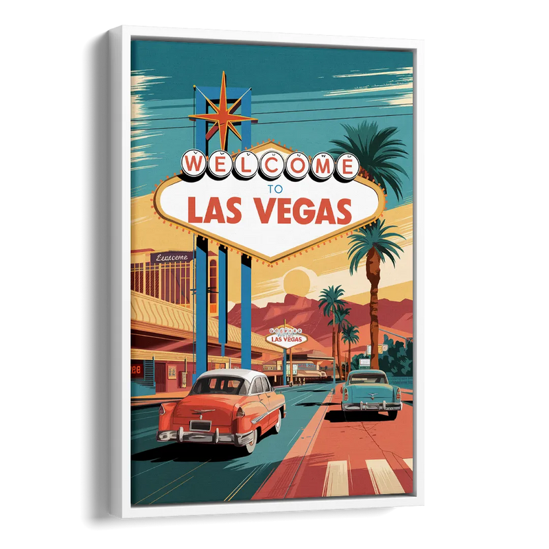 Las Vegas Vintage Vibes Side - White Canvas Wall Art