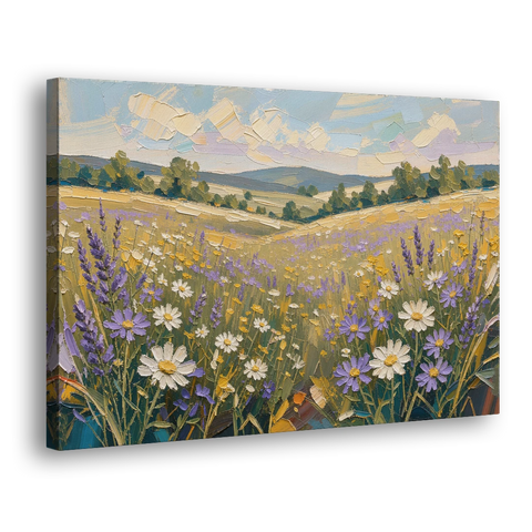 Lilac Asters in a Summer Meadow for the Bedroom - Canvas Wall Art