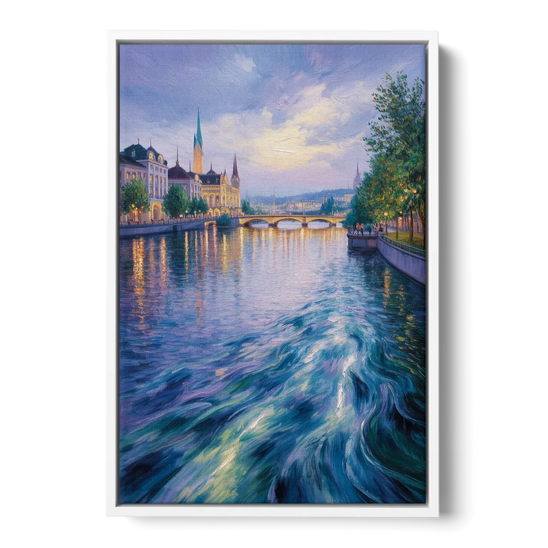 Limmat River Serenity Front - White Canvas Wall Art