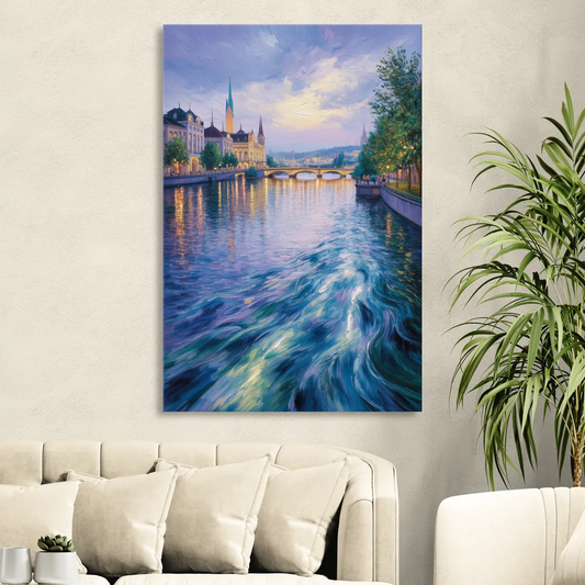 Limmat River Serenity Living Room - Canvas Wall Art