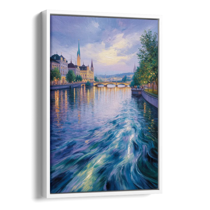 Limmat River Serenity Side - White Canvas Wall Art