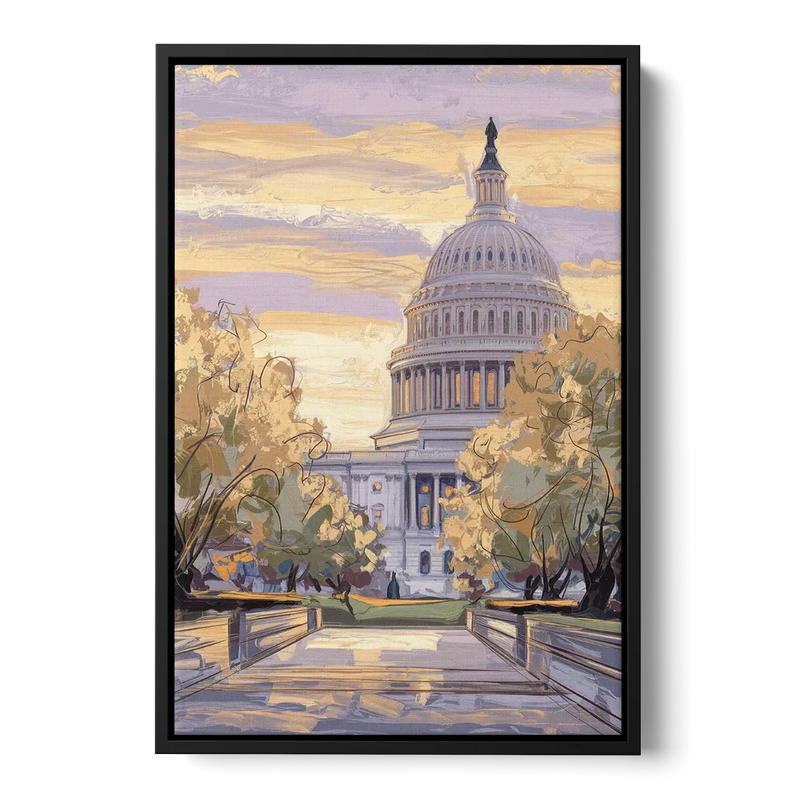 Lincoln Capitol Building Front - Black Canvas Wall Art