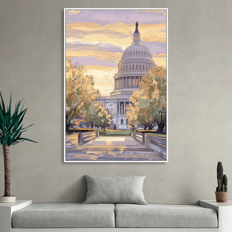 Lincoln Capitol Building Sitting Room - White Canvas Wall Art