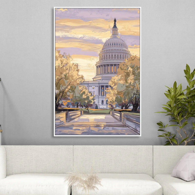 Lincoln Capitol Building Living Room - White Canvas Wall Art