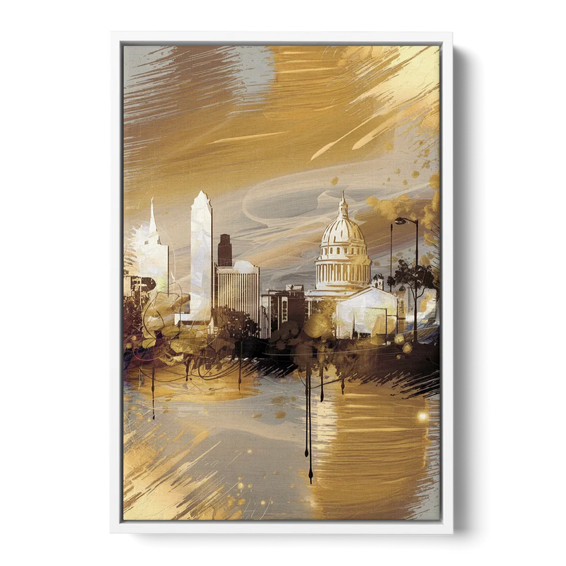 Lincoln Downtown Streetscape Front - White Canvas Wall Art