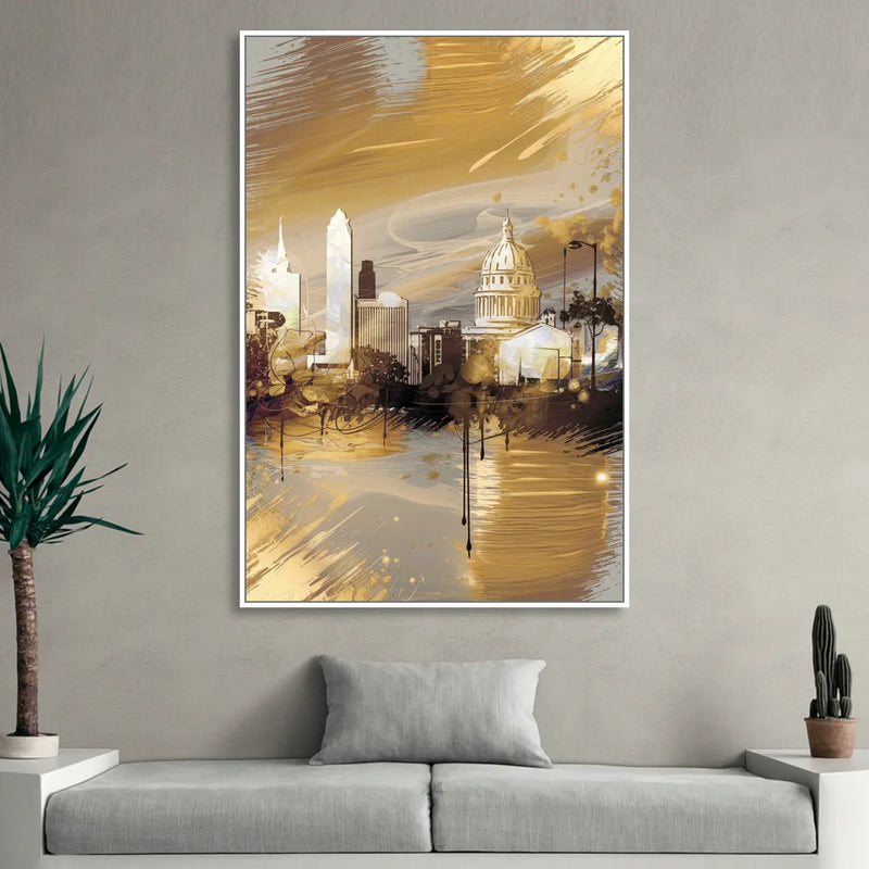 Lincoln Downtown Streetscape Living Room - White Canvas Wall Art