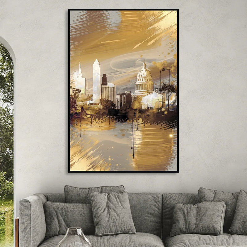 Lincoln Downtown Streetscape Sitting Room - Black Canvas Wall Art