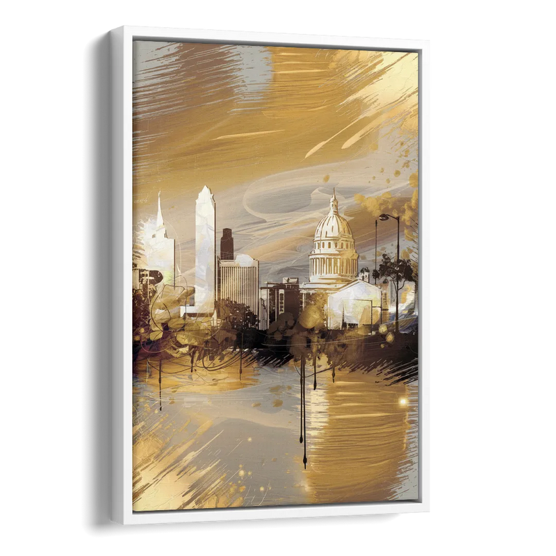 Lincoln Downtown Streetscape Side - White Canvas Wall Art